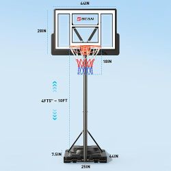 BCAN Portable Basketball Hoop Outdoor 4.5-10FT Adjustable Height, 44 in Backboard,
