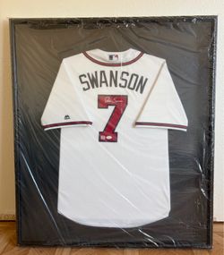 Dansby Swanson Framed Autographed Braves jersey with COA