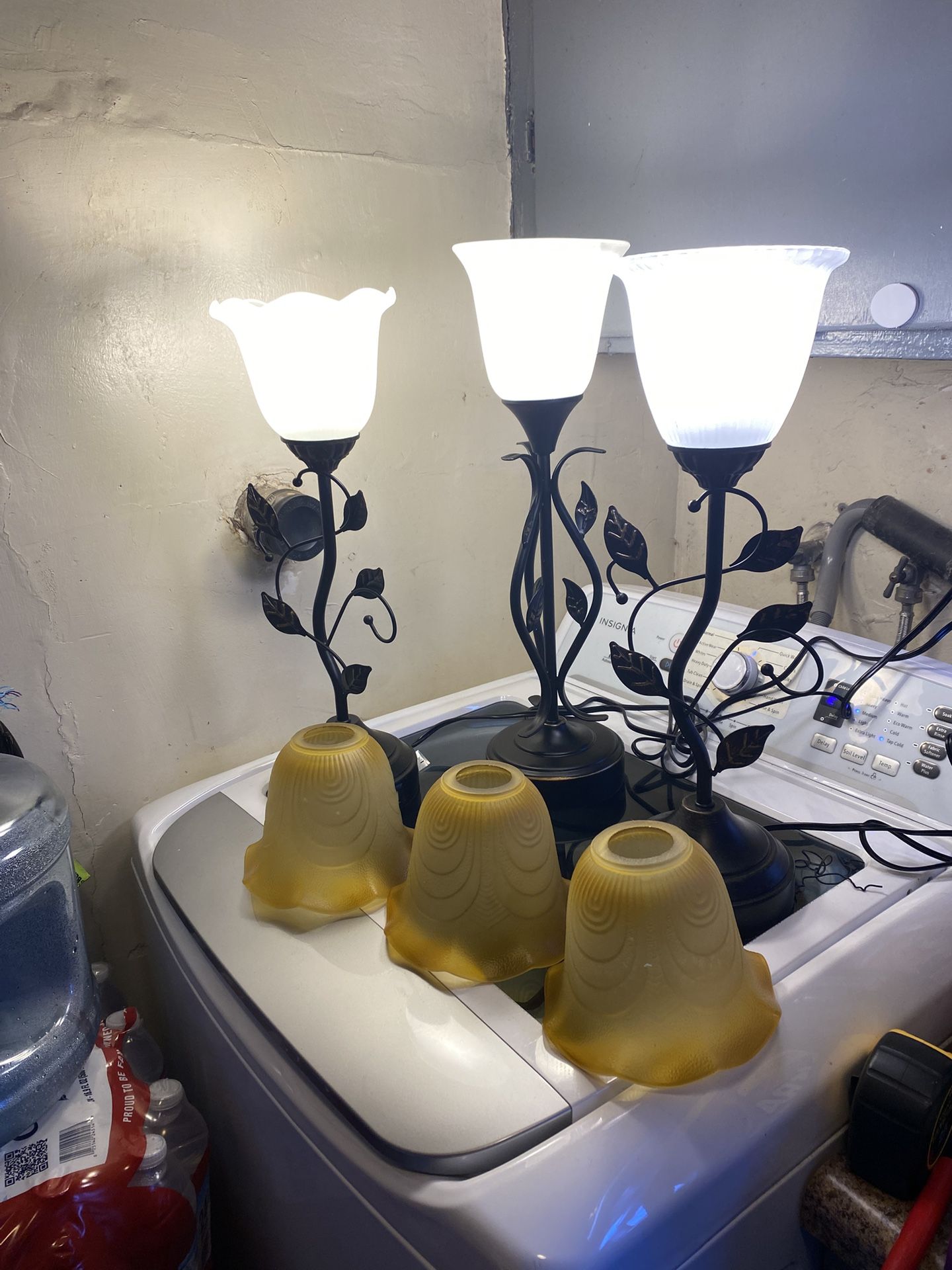 RORIANO Set of 3 Touch Vintage Table Lamps with 2 USB Ports, 3-Way Dimmable Nightstand Flower Lamps, Amber Glass Shade Rustic Leaf Lamp for Living Roo