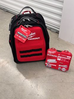 🔥 BRAND NEW MILWAUKEE PACKOUT BACKPACK & 26PC SAE SOCKET SET 🧰 (FIRM)
