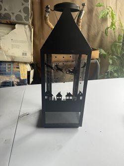 Black Metal Christmas Lantern with Rope Handle