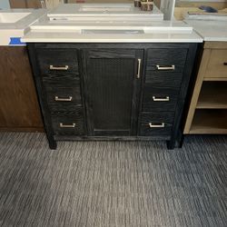 43” Bathroom Vanity In Black With Square Sink Countertop 