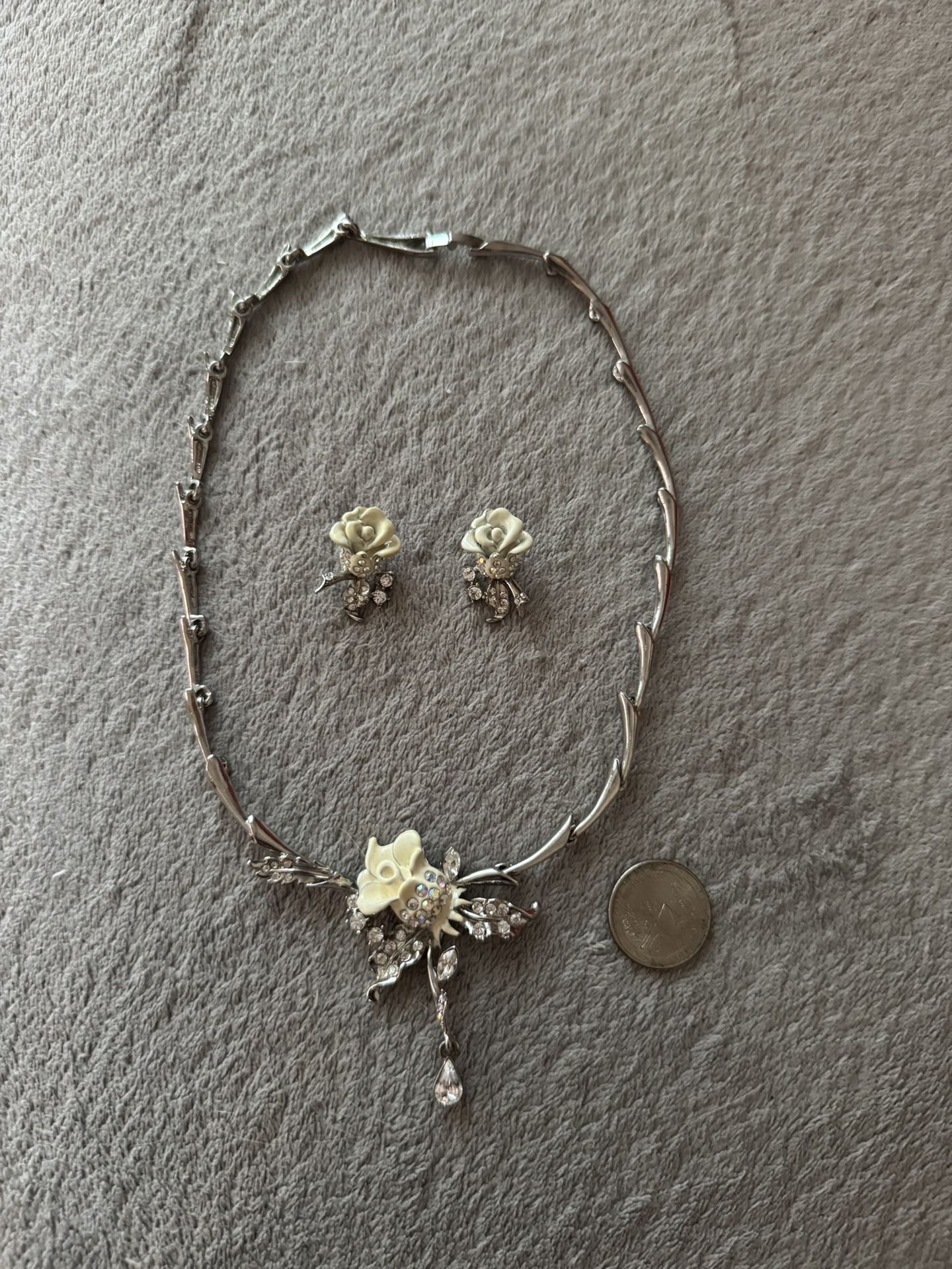 Swarovski Crystal Rose Necklace and Earrings Set