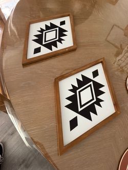 Aztec Geometric Wood Framed Coasters Set of 2