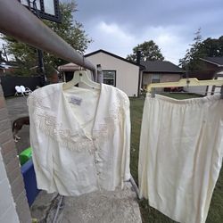 Vintage White Blouse And Skirt Set