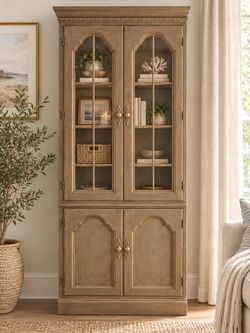 Farmhouse Pottery Barn STYLE Glass Door Wall Display Cabinet Hutch Bookcase BOHO Chic Coastal