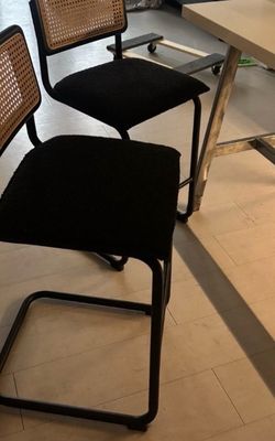 Modern Bar Stools with Rattan Back Set of 2 Boucle Fabric Mid Century Style
