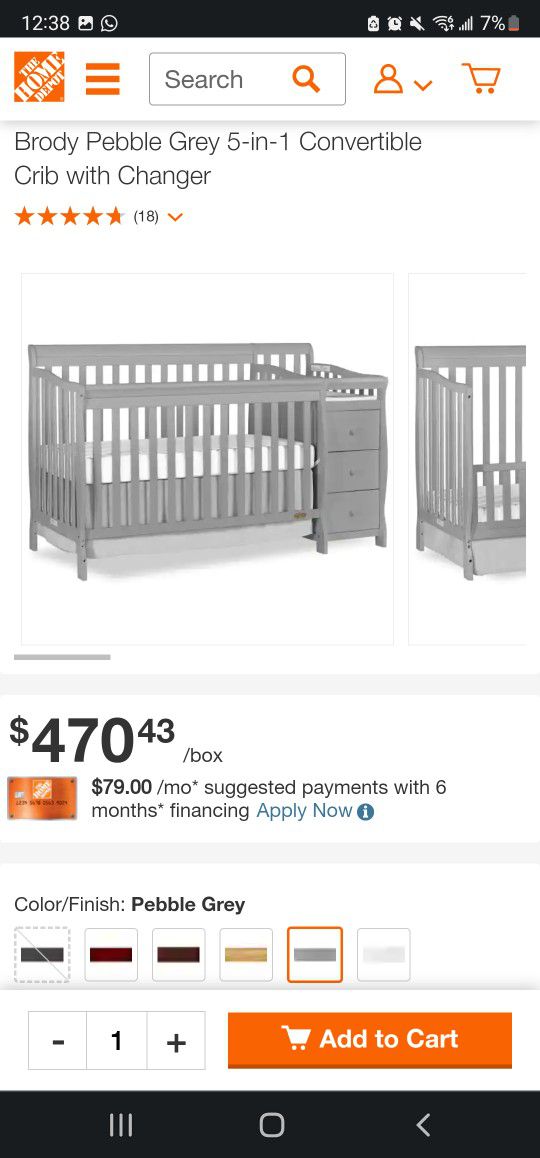 Brody Pebble Grey 5-in-1 Convertible Crib with Changer