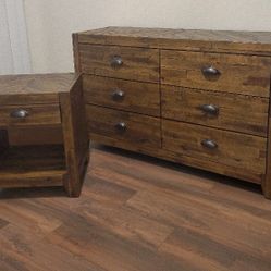 Magnussen Home Solid Rustic Wood Dresser And Matching Night Stand 