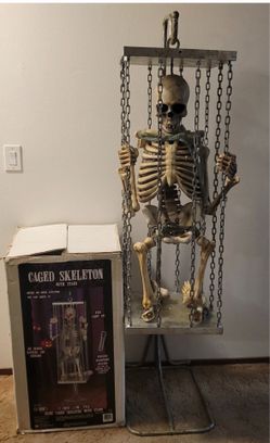 Gemmy rare life size cage Skeleton animatronic