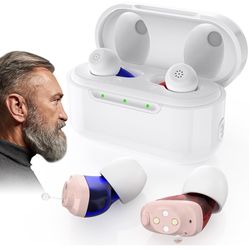 Rechargeable OTC Hearing Aids for Seniors - 16 Channels & 4 Modes Hearing Amplifier with Noise Cancelling, Invisible In-Ear Device with Charging Case 