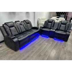 2 piece black leather reclining sofa and loveseat set