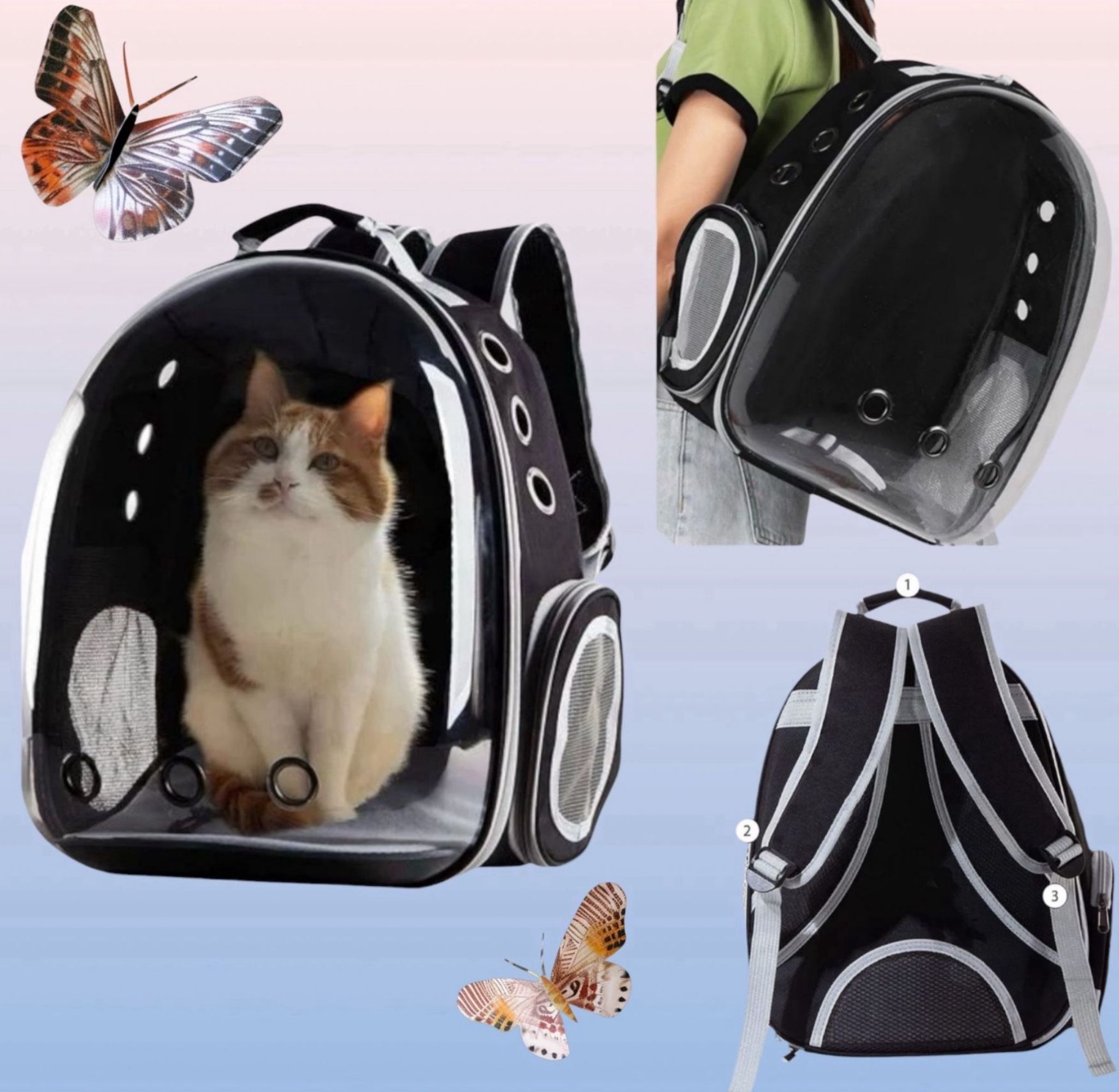 Black-PetPack Adorable Bubble Carrying Bag for Small, medium dogs Cats, Space Capsule Pet Park, Hiking backpack, Airline Approved Travel Carrier