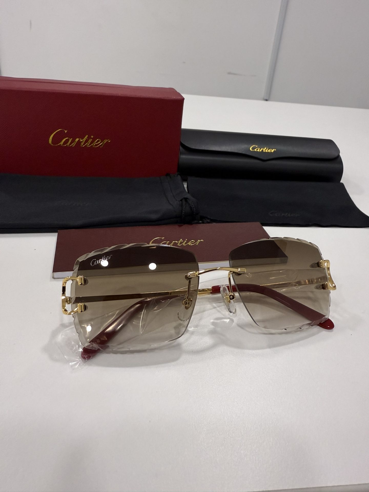 Cartier Glasses (Diamond cut), Brown Lense, Gold Frame