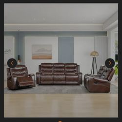 3pc Elegant Brown Sofa  Love Seat Recliner 