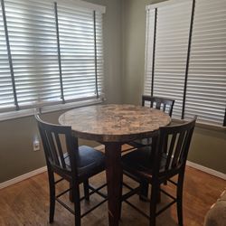 Heavy-Duty Round Dining Table (Marble-Look) + 3 Chairs