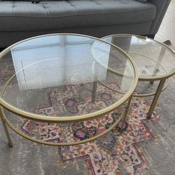 Gold Round Glass Coffee Table Set – 2 Pieces