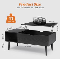 Lift Top Coffee Table Black for Living Room, Small Rising Wooden Dining Center Tables with Storage Shelf and Hidden Compartment