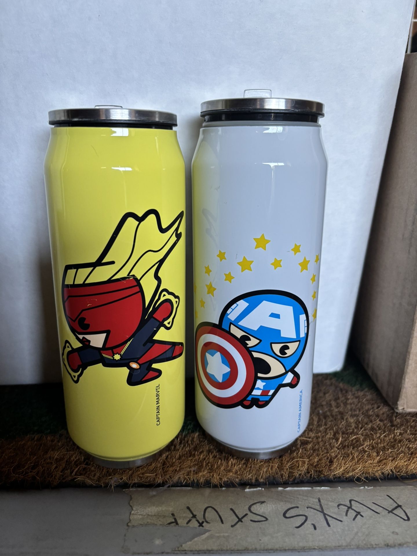 Captain Marvel And Captain America  13.5oz Soda Cans