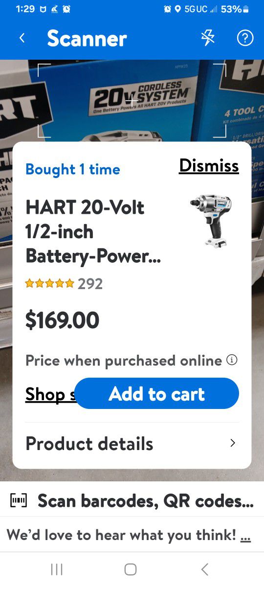 Hart 1/2 Inc Impact 600lbs Brushless  New $100 Just The Tool No Battery Or Charger . De Impacto 1/2 Hasta 600libras  Sin Escobillas  Motor Nueva Sola 