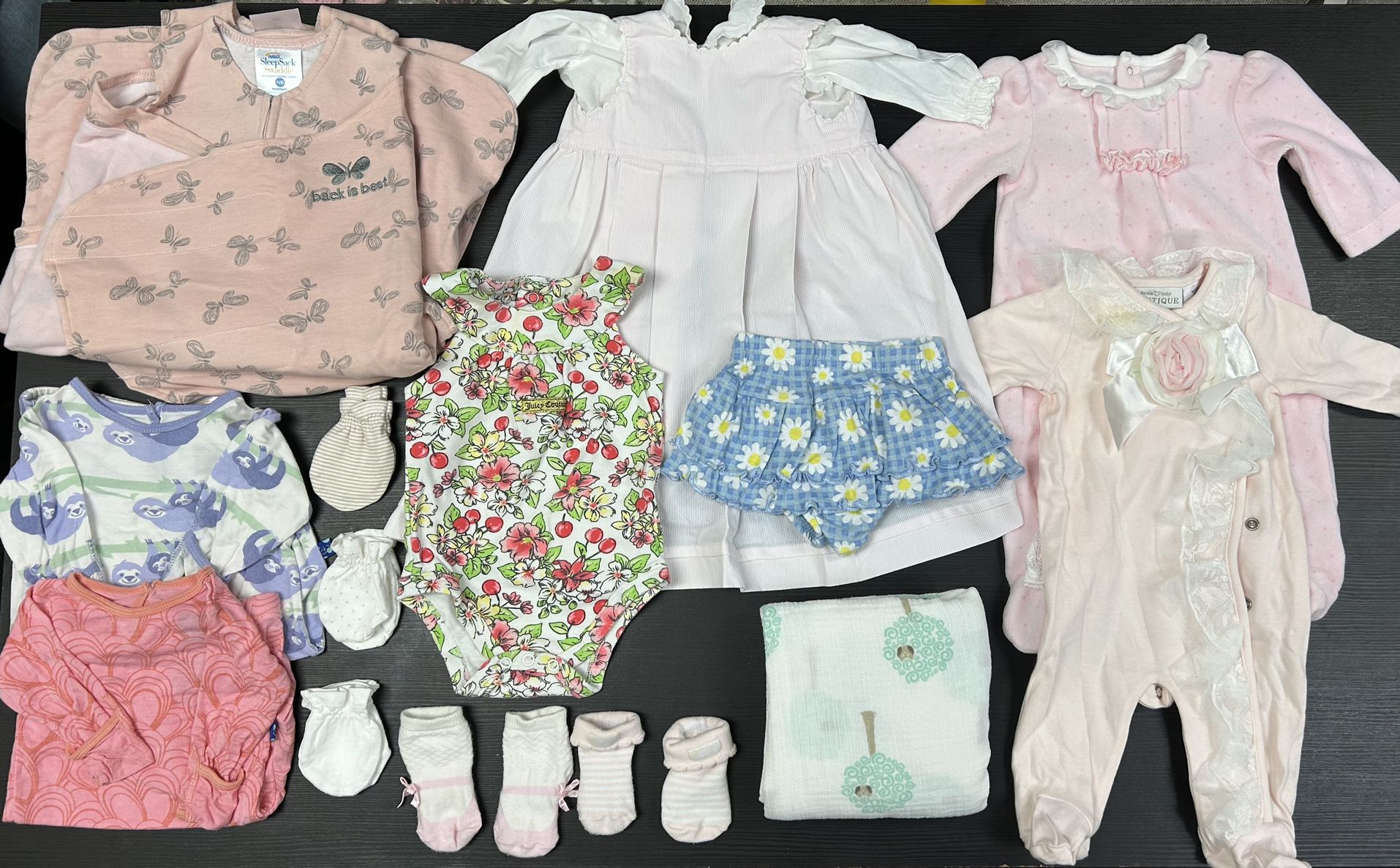 Newborn Baby Girl Set Of Clothes Lot Dress Bodysuit Sleepsack Swaddle Nightgown