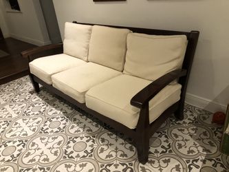 Mid Century Modern Wood Cushion Sofa