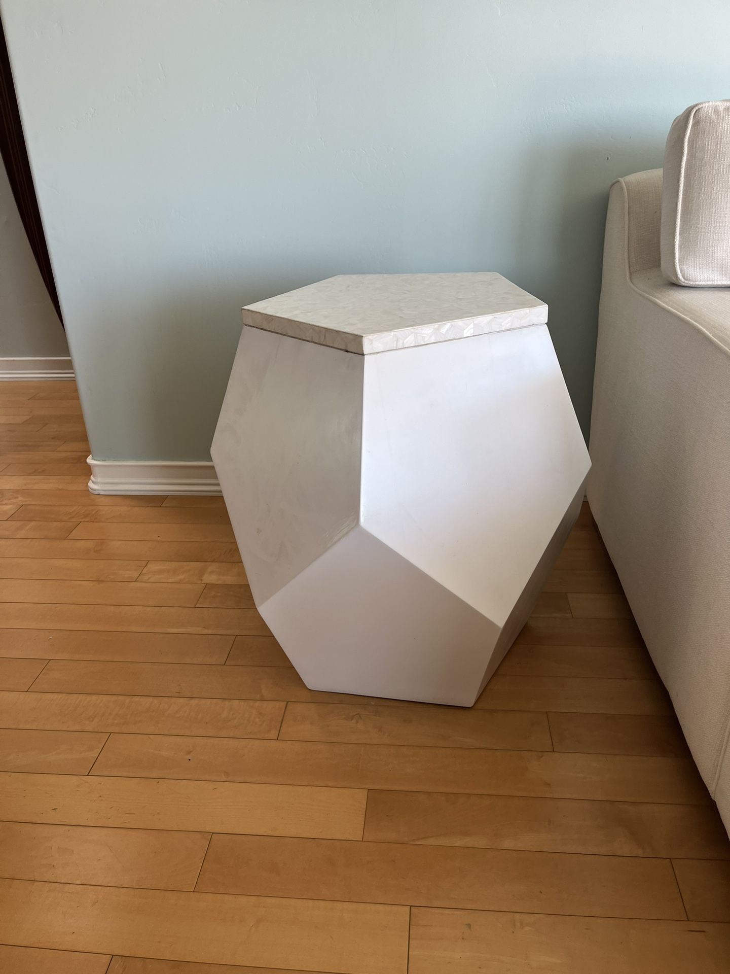 White marble asymmetrical, end tables, modern