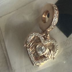 New Pandora Rose Gold Mom Double Heart Dangle Charm