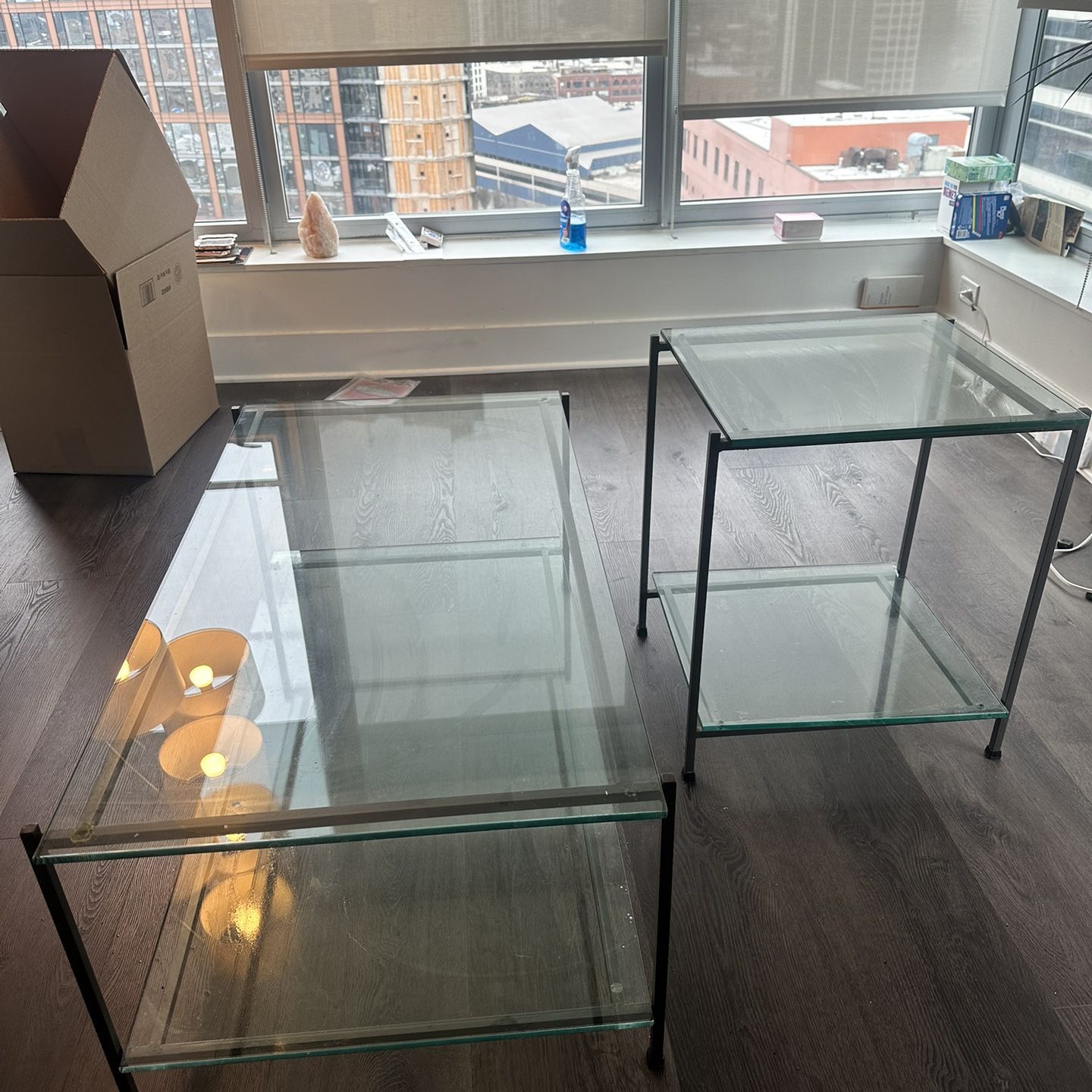 Beautiful Crate & Barrel Glass End And Coffee Tables