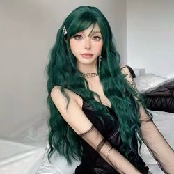 Green Wavy Synthetic Wigs with
