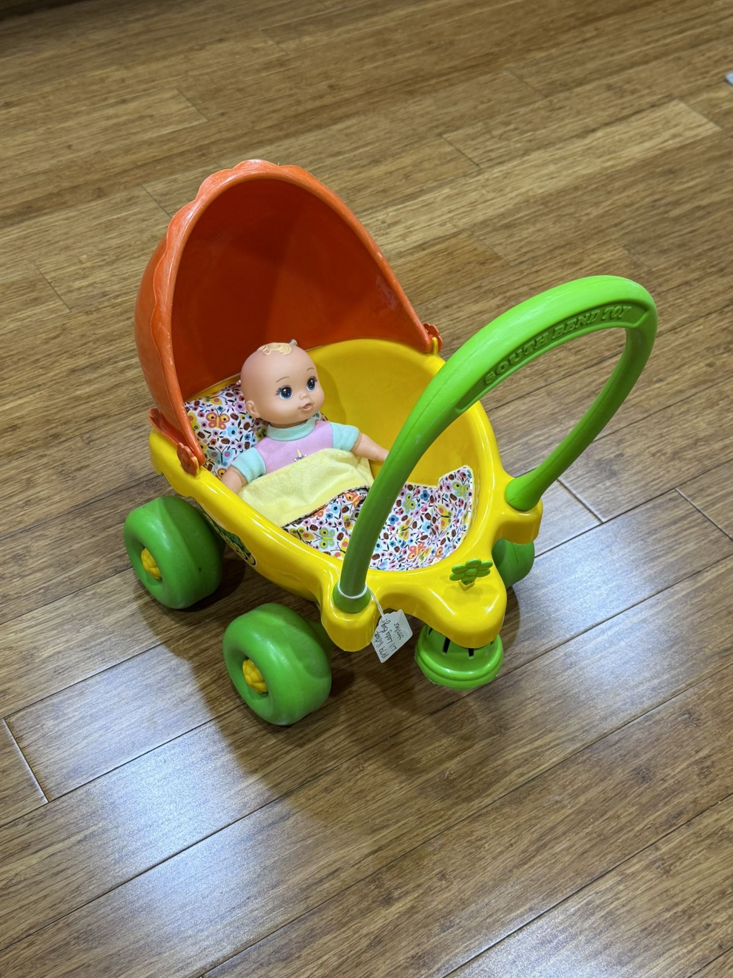 Vintage 1979 Lil Lady Buggy Toy Doll Stroller With Working Bell - Includes Baby Doll