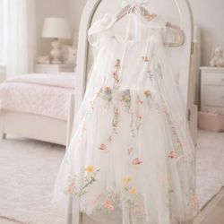Stunning Embroidered Tulle Easter/Spring Dress w/ Matching Bow (Free Gift with Purchase!)