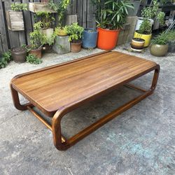 Vintage Postmodern Lou Hodges Style Solid Oak Coffee Table