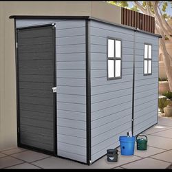 New in Box 8x4ft Resin Outdoor Storage Shed with Floor and 2 Windows Plastic Sheds & Outdoor Storage
