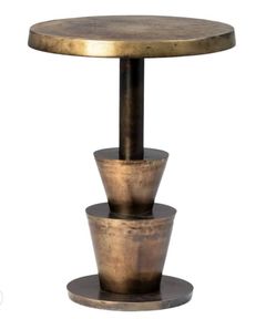 Round Aluminum / Antique Brass Side Table