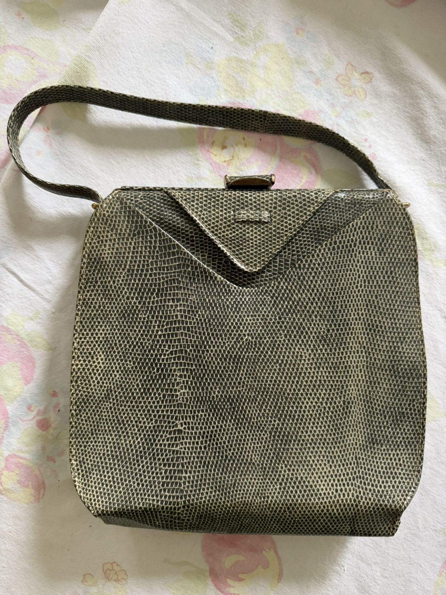 Vintage 50s Snakeskin Box Frame Purse With Mirror Made In England