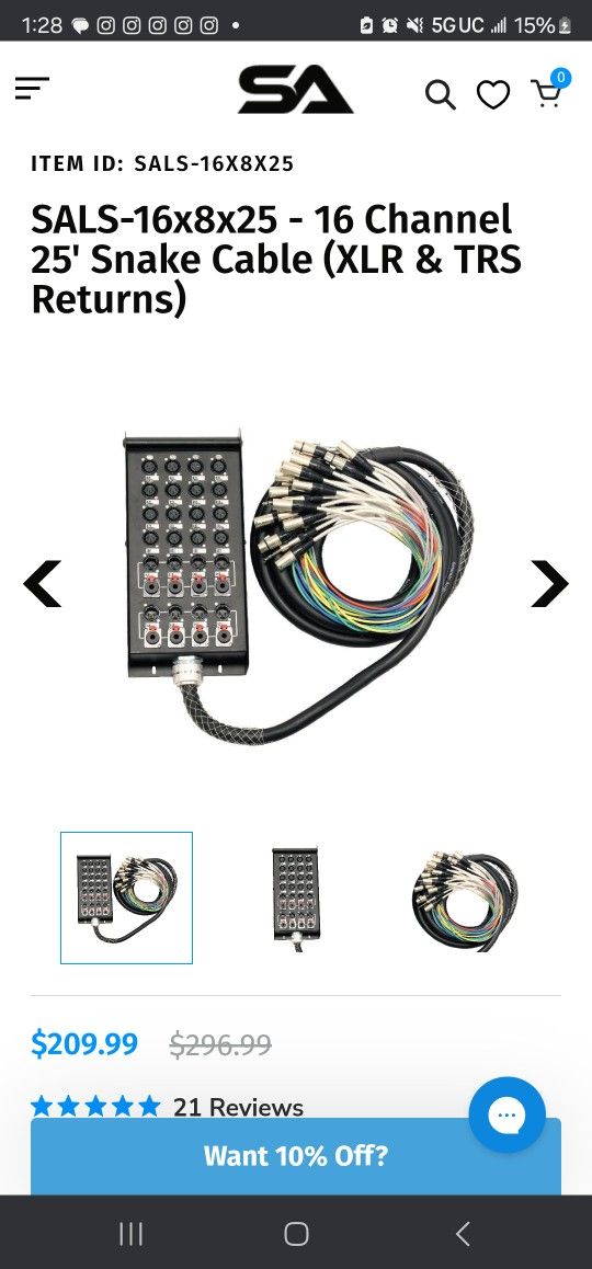 SALS-16x8x25 - 16 Channel 25' Snake Cable (XLR & TRS Returns)