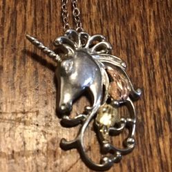 Sterling gold leaf unicorn  pendant and chain
