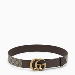 Gucci GG with Double Buckle Canvas Leather Belt size 30 85 gold brown supreme og
