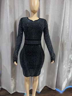 Black Rhinestone Bodycon Mini Dress