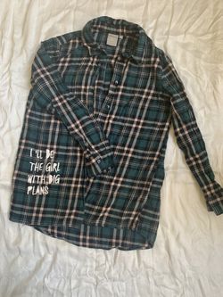 SELA- Green Button Up Shirt For A Girl, Size 6-7
