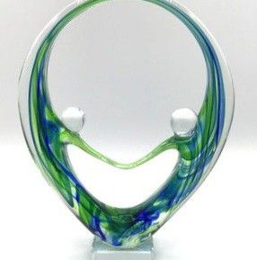 Rare Vintage Murano Style Hand Blown Art Glass Two People Green/Blue Figurine Decor