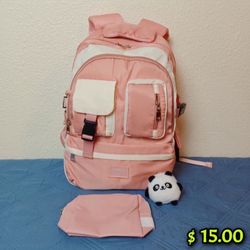 Backpack With Pencil Pouch And Panda Keychain 