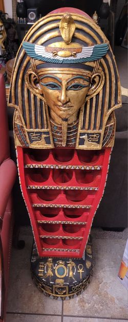 Egyptian statue figure display 4 FT KING TUT GOLD RED WINE CASE SHELF