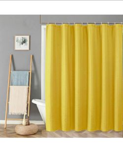 Moga Lemon Yellow Fabric Shower Curtains for Bathroom - Hotel Spa Polyester Cloth Bath Curtain with 12 Holes, 72x72, Machine Washable, Lemon Yellow