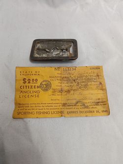 Vintage California Div. of Fish & Game Fishing/Anglers License