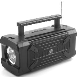 Portable Solar Bluetooth Speaker with Outdoor Emergency Flashlight, FM Radio Function, High Audio Solar Bluetooth Speaker (Black)