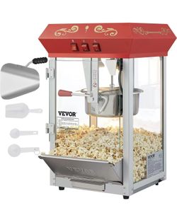 VEVOR Commercial Popcorn Machine, 8 Oz Kettle, 850 W Countertop Popcorn Maker for 48 Cups per Batch, Theater Style Popper with 3-Switch Control Steel 
