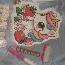 Unicorn birthday party pinata and set