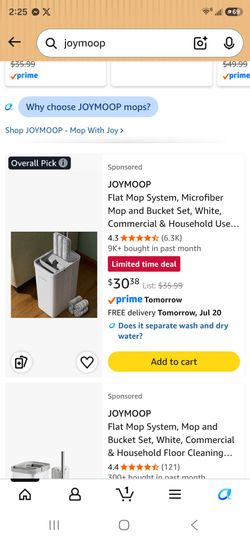 JOYMOOP Flat Mop System, Microfiber Mop and Bucket Set, White, Commercial & Household Use, Hardwood Floor & Wall Cleaning Mop with Long Handle, 4 Micr